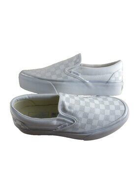Vans Women's Classic Slip On Platform Metallic Checkerboard Silver Shoes Sizes